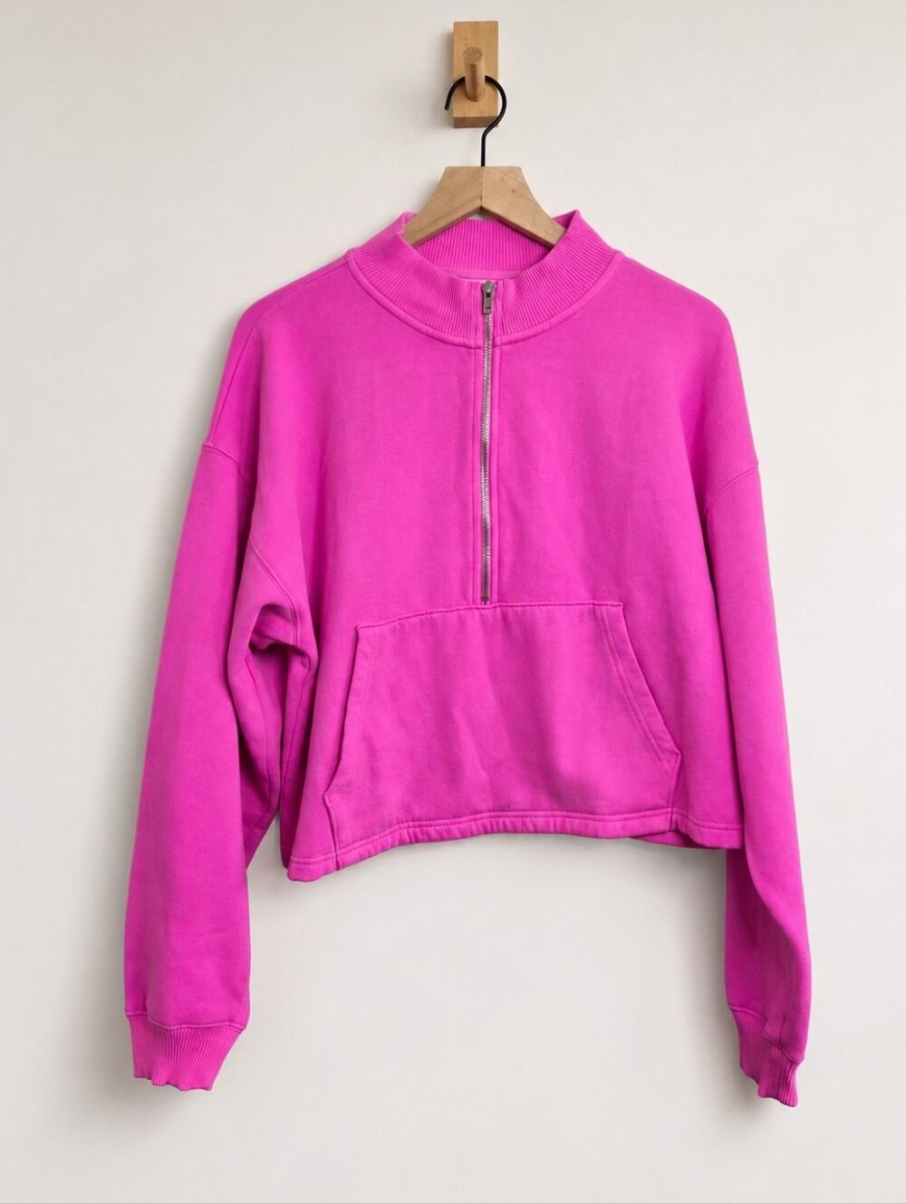 PINK Victorias Secret Hot Pink Cropped Quarter Zip Pullover Sweatshirt Large NWT